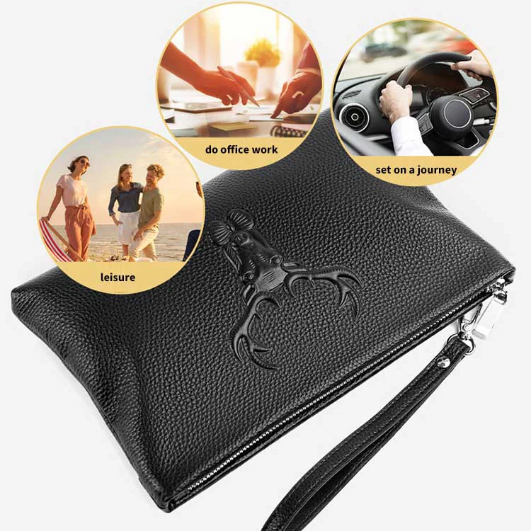 Wholesale Business Style Genuine Leather Clutch Bag For Men Fashion Embossing Eagle Black Envelope Clutch Hand Bag For Men