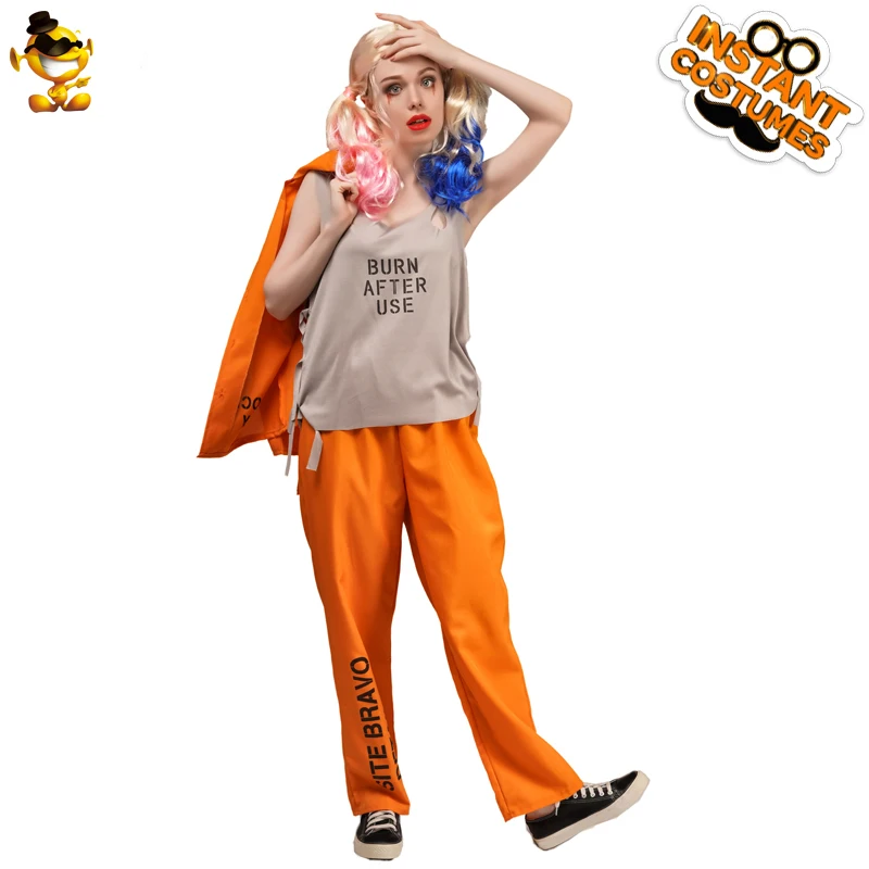 Dress Up Orange Criminal Prisoner Coverall halloween Party Cosplay Prisoner Costumes for Women