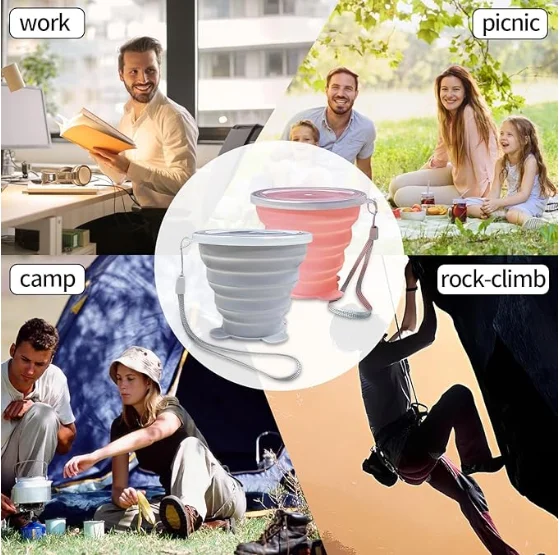 Silicone Collapsible Cups for Traveling 270ML Portable Collapsible Travel Cup Folding Camping Cup with Lids
