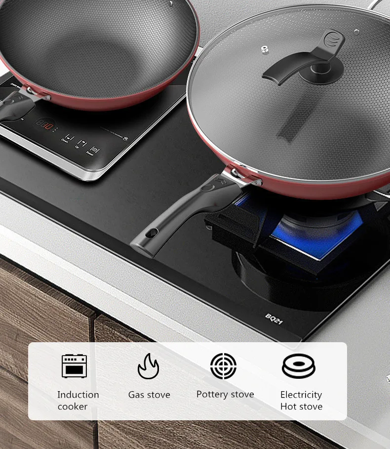 2022 Hot Selling Cooking Household Non Stick Cast Iron Cook Ware Wok Cookware Set