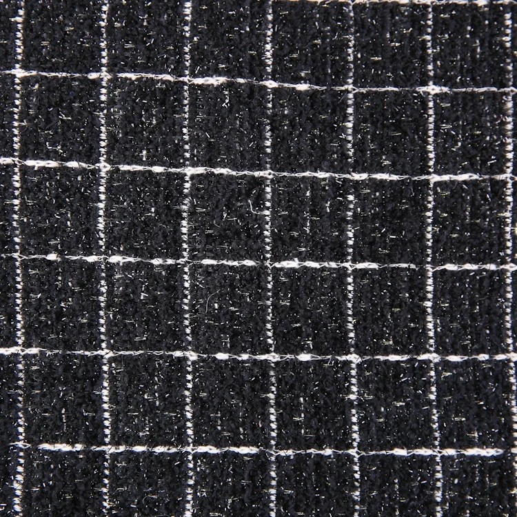 good quality polyester gingham yarn dyed plaid jacquard knitted women winter coats fabric with silver lurex