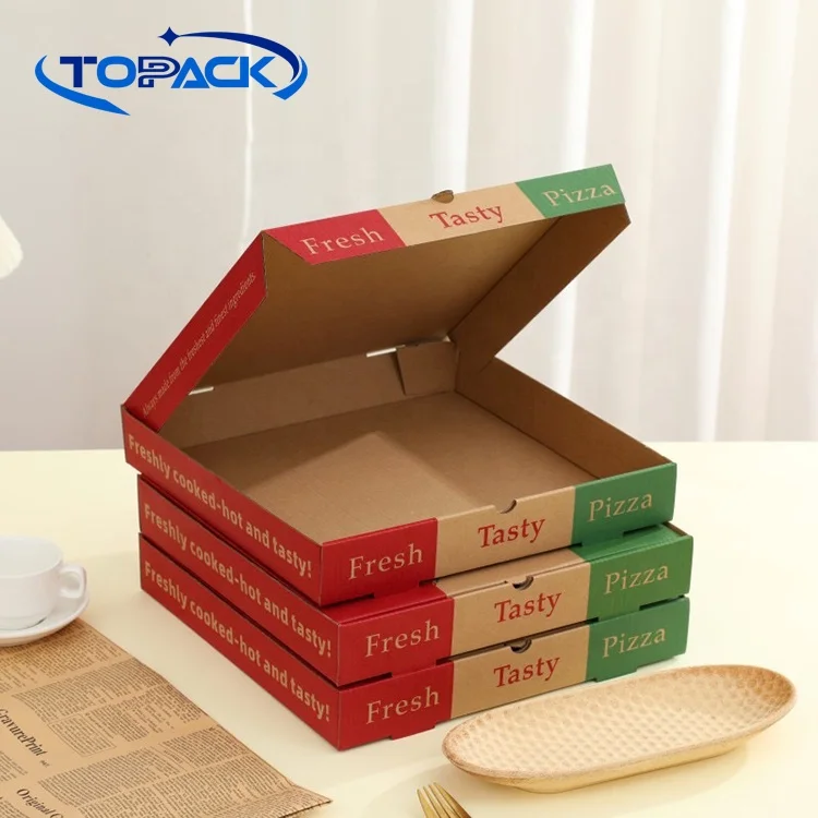 Wholesale Customized Printed Takeaway Corrugated Pizza Box Brown Pizza Box Kraft Paper Pizza Box With Handle