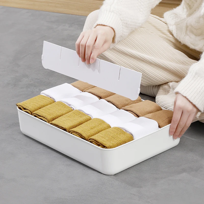 Wardrobe Drawer Thickened Anti-microbial Socks Underwear Bra Panties Clothes Divided Storage Box with Lid Plastic Opp Bag White