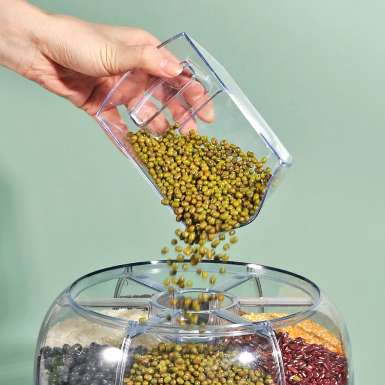 Hot Sale Rotating Grain Dispenser New Design 10kg 8kg Food Rice Container Clear Pp 25lbs Rice Dispenser For Kitchen