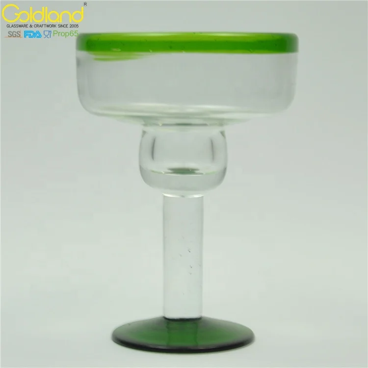 Mexican margarita cocktail glass hand-blown Green Rim Margarita Glass