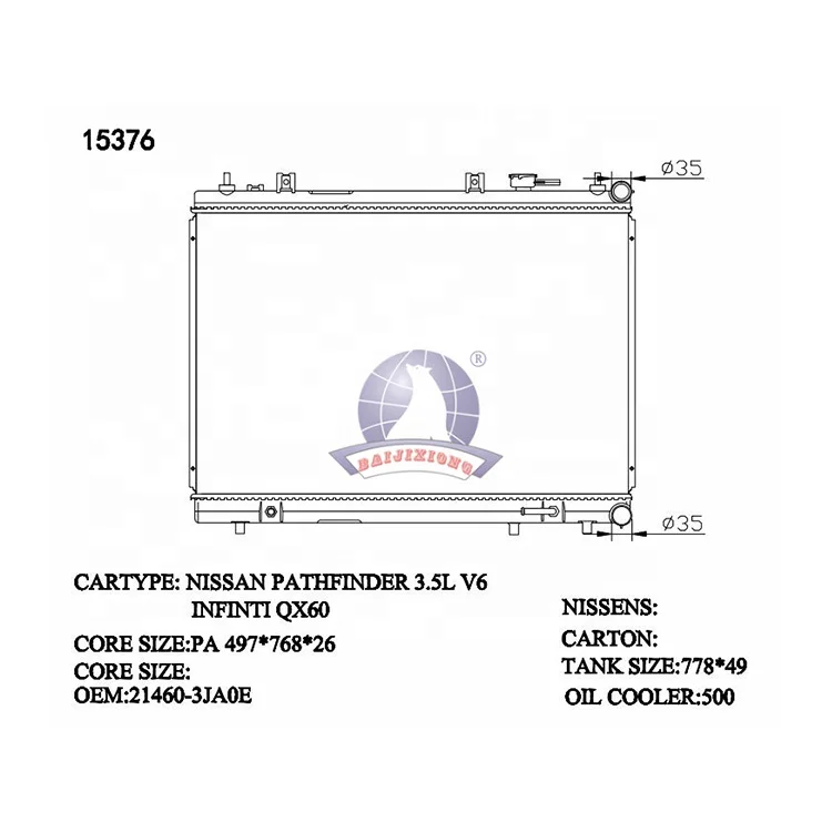 15376 Aluminum radiator cooling system car radiator with shroud 3 row suitable for oem: 21460-3JA0E For LNFINTI QX60 radiator