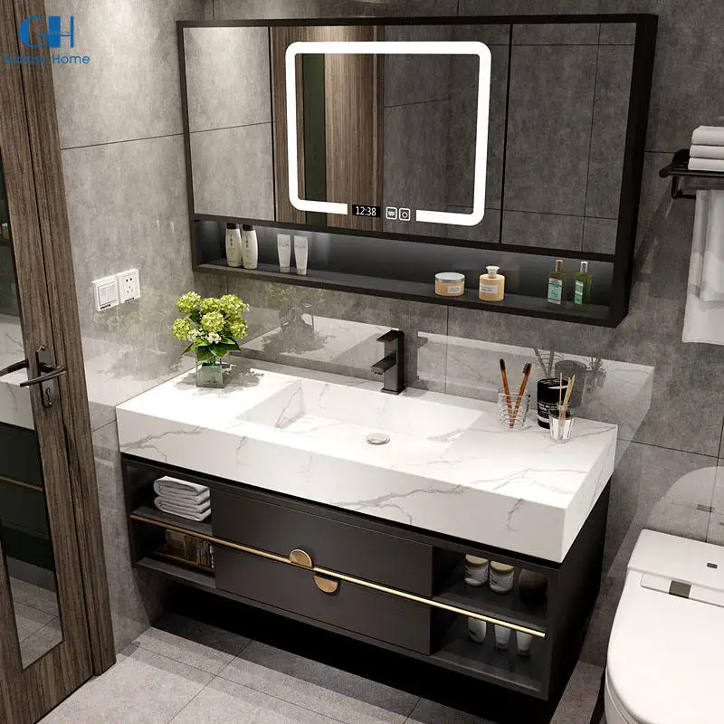 Europe Style Panel Bathroom Vanity Cabinet Furniture With Single and Double Sinks And Mirror Wash Basin For Hotel Bathroom