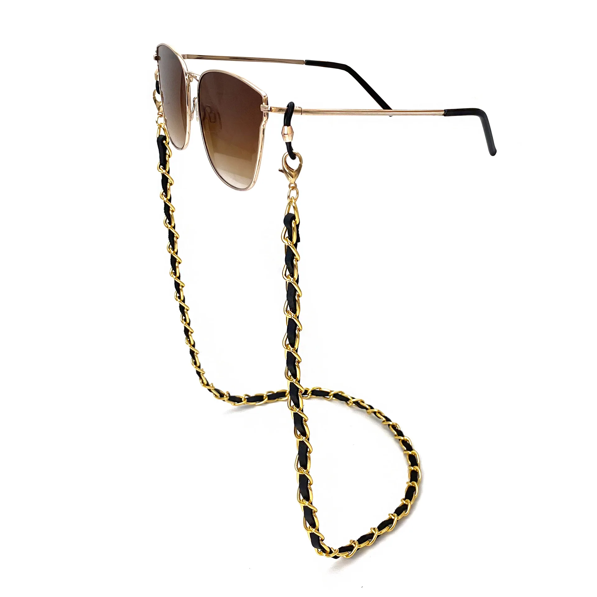 Leather & Metal Link Chain Designer Sunglasses Hanging Cord Reading Glasses Strap Neck Holder Strings
