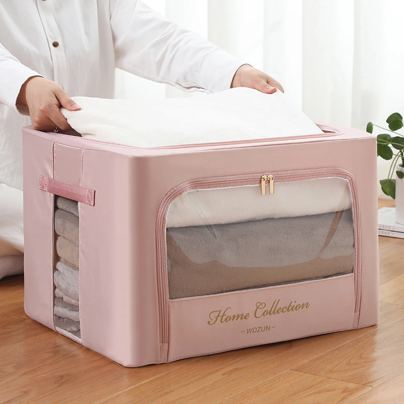 Fashion Transparent Visible Golden Silk Screen Clothes Folding Satin Fabric Storage Box home storage & organization blanket bag