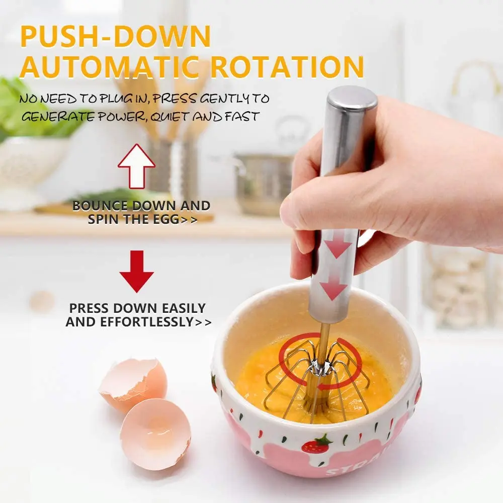 Stainless Steel Eggbeater Rotating Semi-Automatic Eggbeater Baking Tools Manual Stainless Steel Kitchen Whisk Mixer Hand Whisk