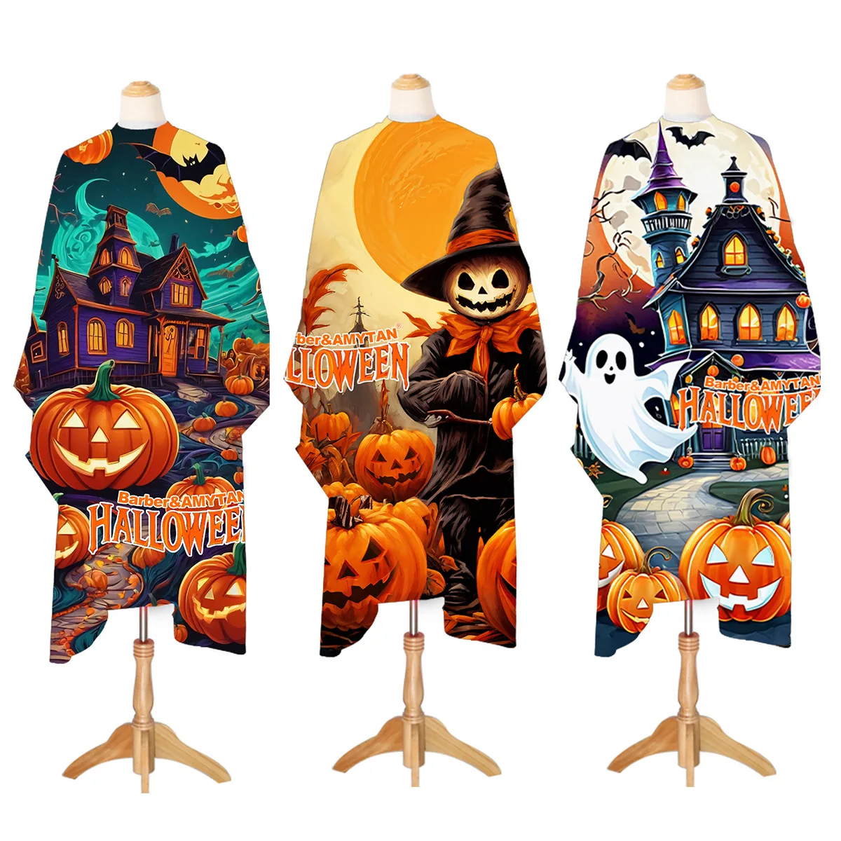 Hairdresser cape New Designs 3D Lenticular Customize Pattern Printings bat Skeleton Pumpkin decoration Barber Apron