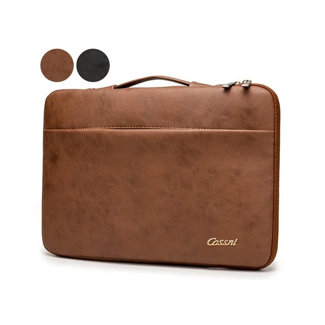 Brown Vegan Leather Laptop Bag for Men Women shockproof Computer Laptop Sleeve