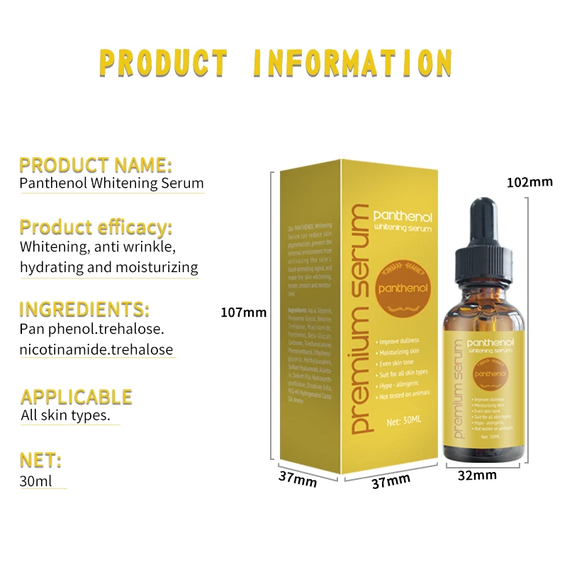 Private Label Brighten Dark Spot Even Skin Tone Anti Aging Panthenol Whitening Serum