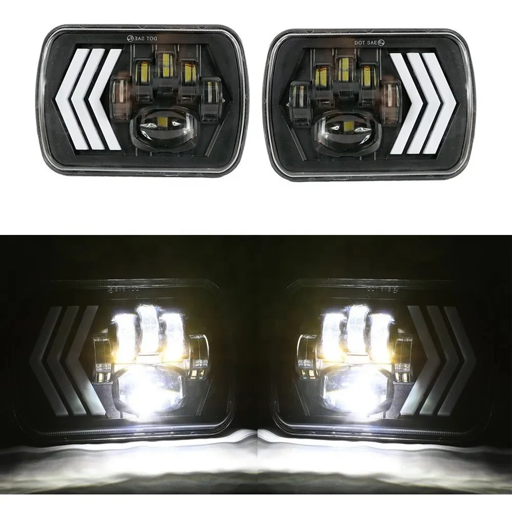 Par Faros 7x6 5x7 Jeeps Lupa Drl Blanco Ambar Flechas 4x4 55w