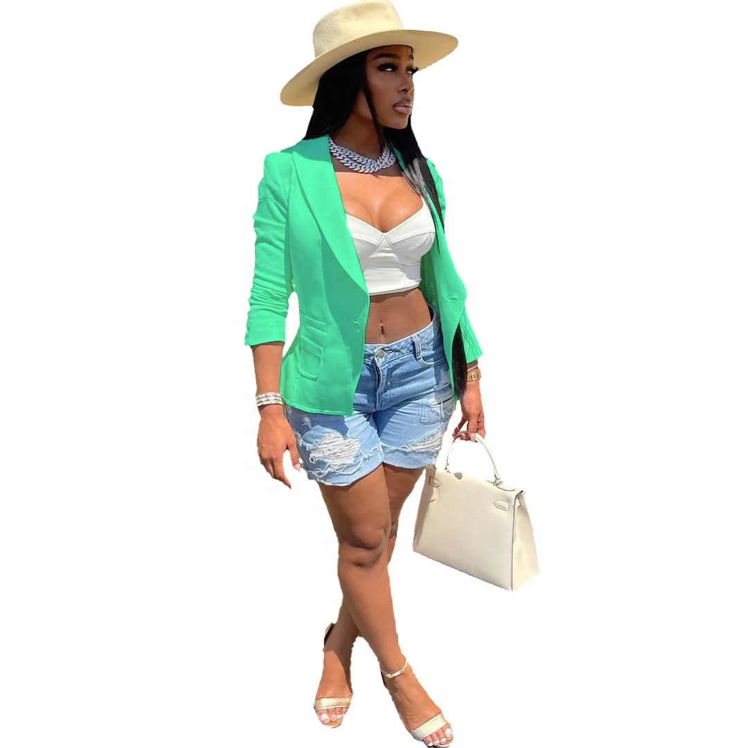 LW A5263  INS new design solid pocket button  jackets breathable casual blazer women