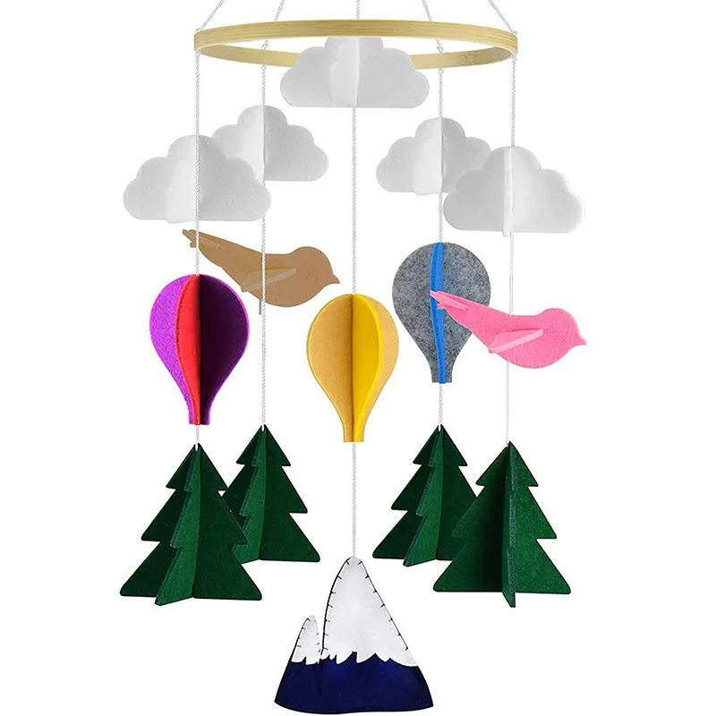 Custom Nursery Decoration felt animal Wood hanging rotating musical bed toys baby crib mobile