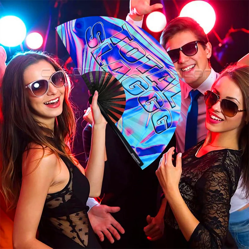 Big Loud Clack Rave Pride Fan Large Bamboo Fan for Women Men Drag Queen Dance Pride Folding Fan