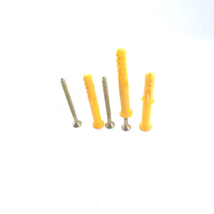 Small Yellow Plastic Expansion Plug Wall Anchor with Steel Screw Nylon Wall Plug for Chipboard for Pinning & Securing