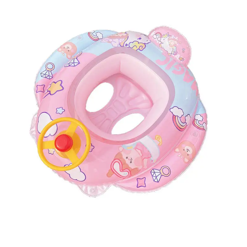 Unicorn Inflatable Pvc Cartoon Swimming Float Ring PVC Lying Water Seat Boat with Steering Wheel Horn Kid Gift for Kids Justware