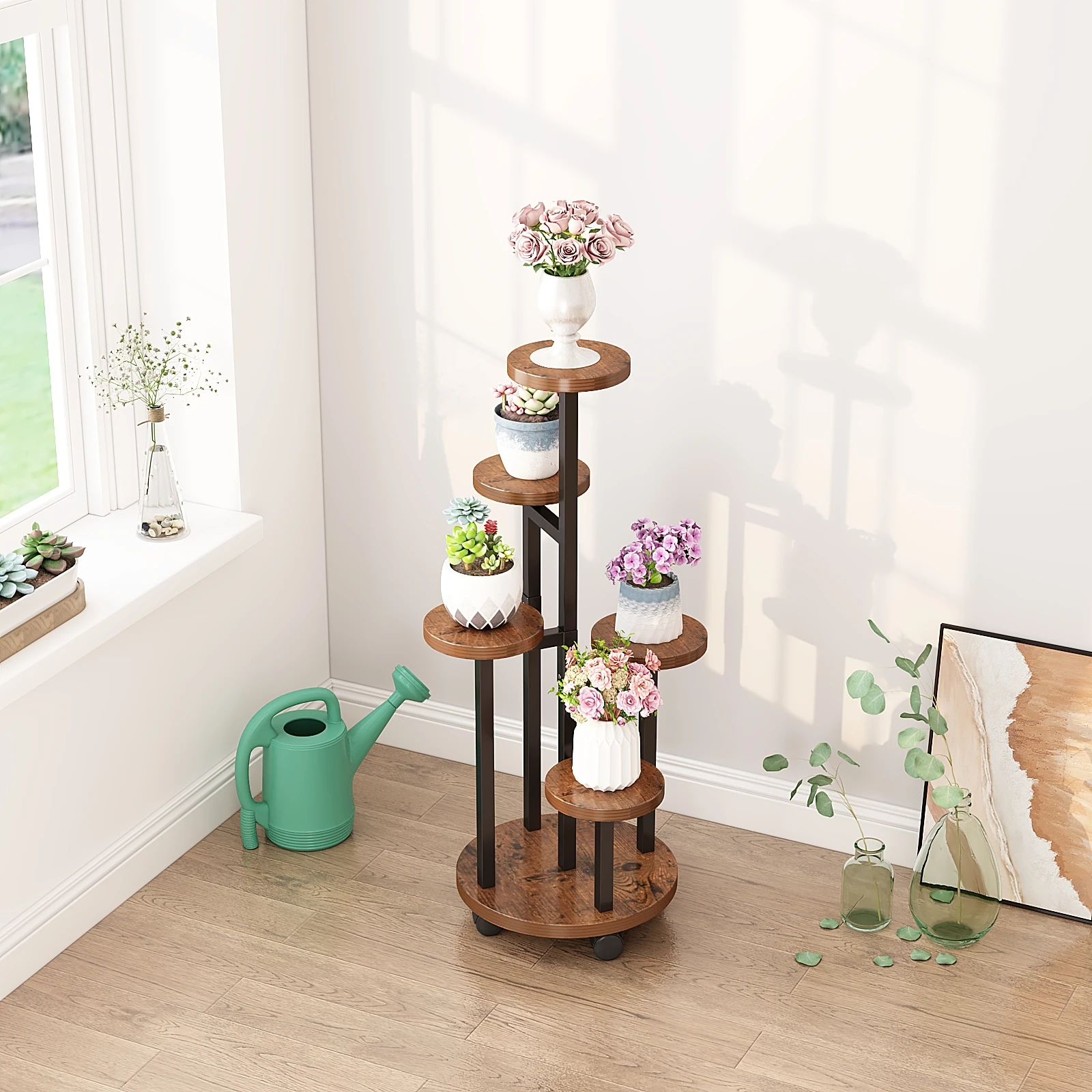 YQ JENMW Floor standing storage rack and flower rack in the living room. Indoor iron art light luxury multi-layer succulent flow