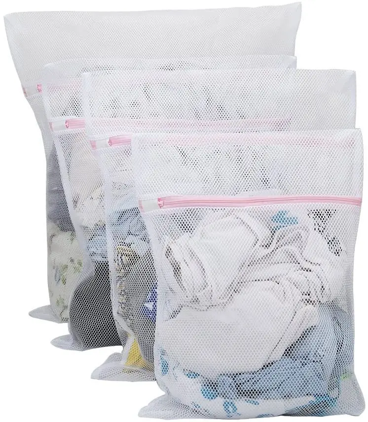 Large Net Washing Bag Durable Coarse Mesh Laundry Bag with Zip Closure for Clothes, Delicate (White)