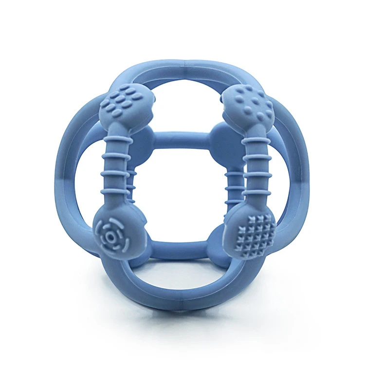 Custom Non-toxic BPA free silicone rattle sensory Pull resistant teether ball baby teether toy baby silicone sensory rattle