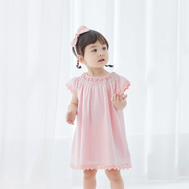 Baby  Dress Girl  Skirt Summer Kid  dress  smocked  embroidery  flare sleeve Princess Dress Clothes