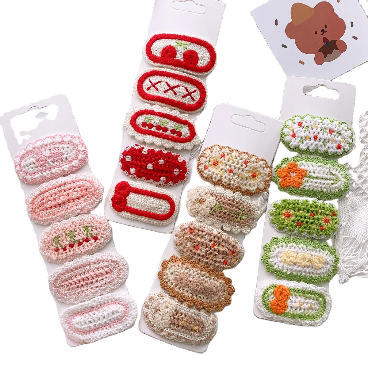 New arrivals 5pcs Korean Basic Versatile Knitted Woolen Sweetheart Flower Girl Heart Cute Bag Cloth Bangs hair accessories