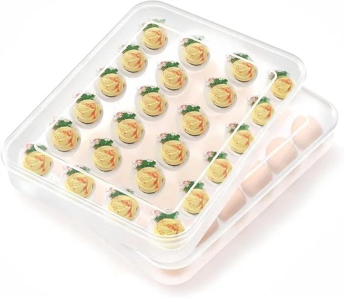 Dainty  Egg Tray Carrier with Handle Injector  deviled Egg containers with lid For Refrigerator Party Picnic Party Events