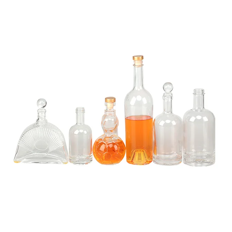 customized 500ml transparent glass frosted round wine bottle with label