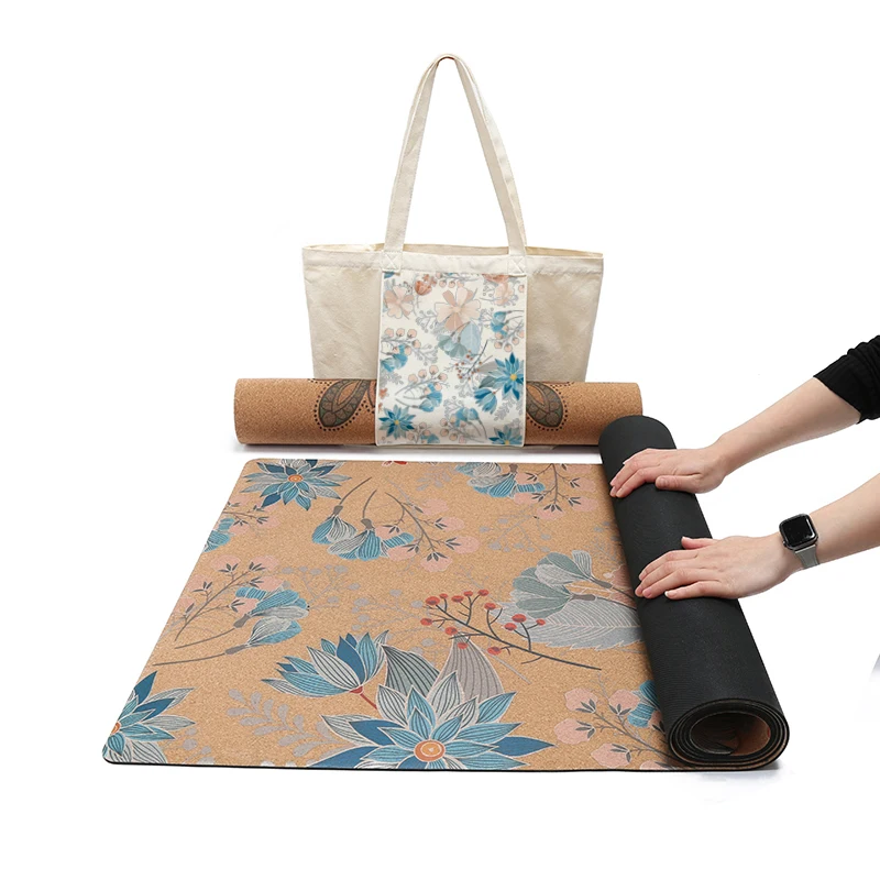 Tassel Flowers Pattern Yoga Mat Slip Resistant Yoga Exercise Picnic Cork Mats