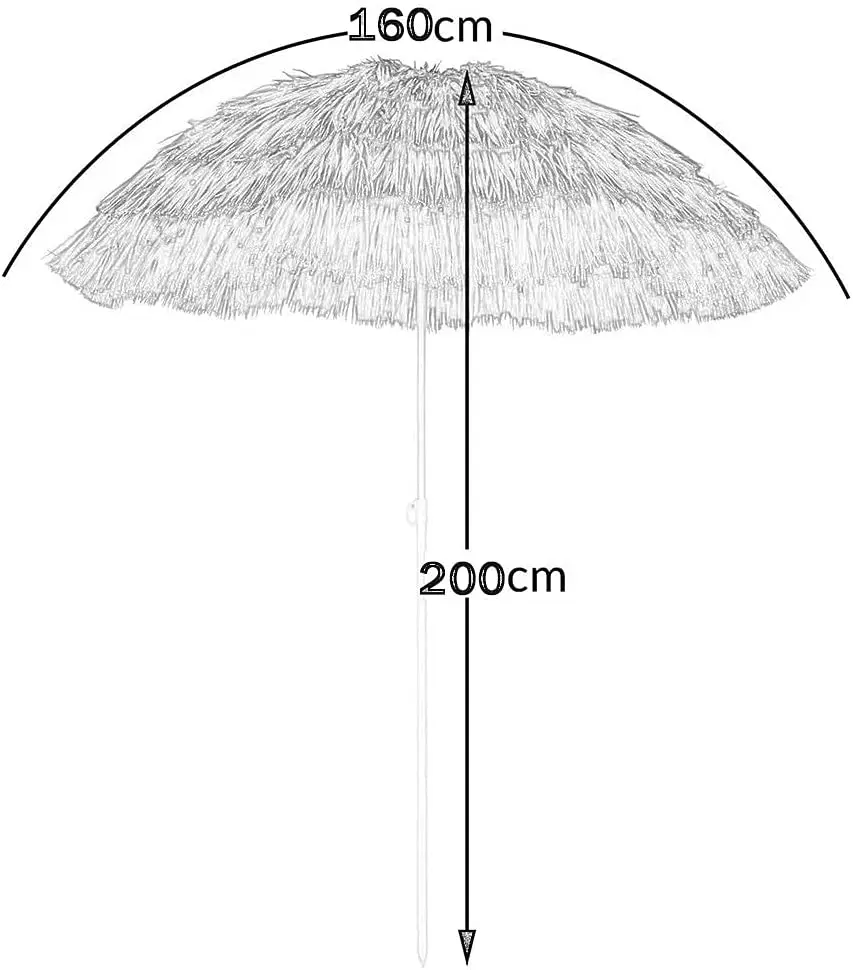 Hawaii Plastic PP Straw Outdoor Beach Umbrella With Tassel