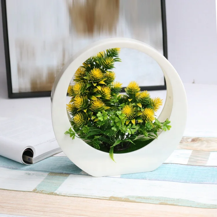 Lovely Artificial Plants With Pot Simulation Succulents Mini Bonsai Potted Placed Green Plants Table Decoration