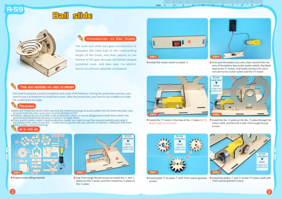 R-59 Ball Slide Battery Powered Rotate 3D Wooden Great Wall Puzzle Marble Run Ball DIY Model Self-Assembly Craft Kits
