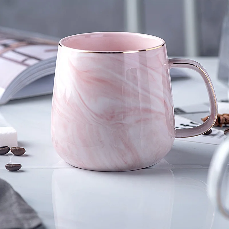 European style blank water milk tea cup simple custom marble elegant pink gray coffee mug wholesale with gold rim