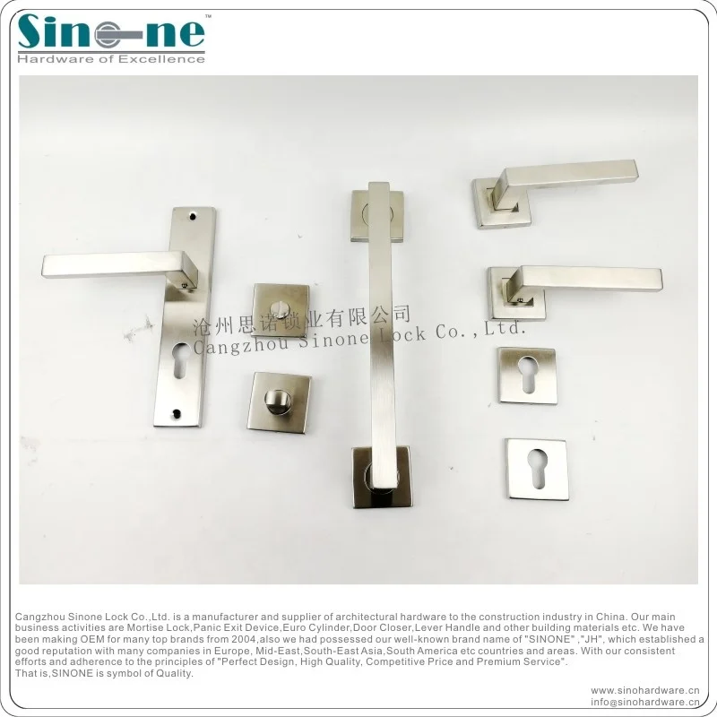 Door Lever Handle on Square Rose Stainless Steel 304/ For Internal External Door Mortise Lock/ EN1906 door handle