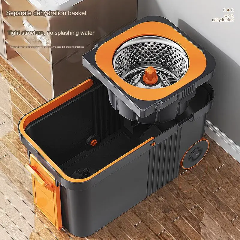 360 Magic Rotary Mop Household Cleaning Tool with Steel Pole and round Head Rectangle Shape with Metal Basket
