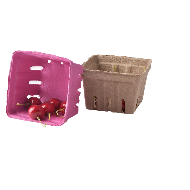 Eco-Friendly Pulp Fiber Berry Basket Container Strawberry Blueberries Tomatoes Biodegradable Paper Molded Pulp Vented Basket