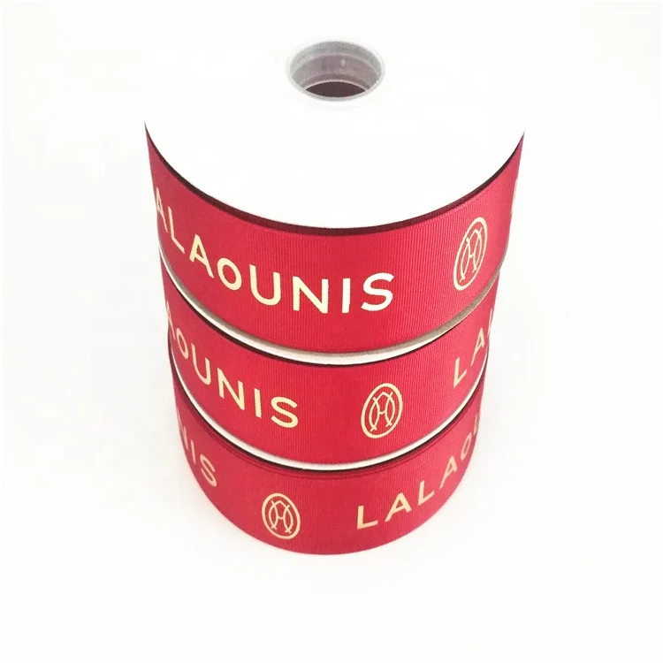 Ribbon custom LOGO bronzing printing floral ribbon cake box flower packaging ribbon and puff printed logo red jewelry gift box