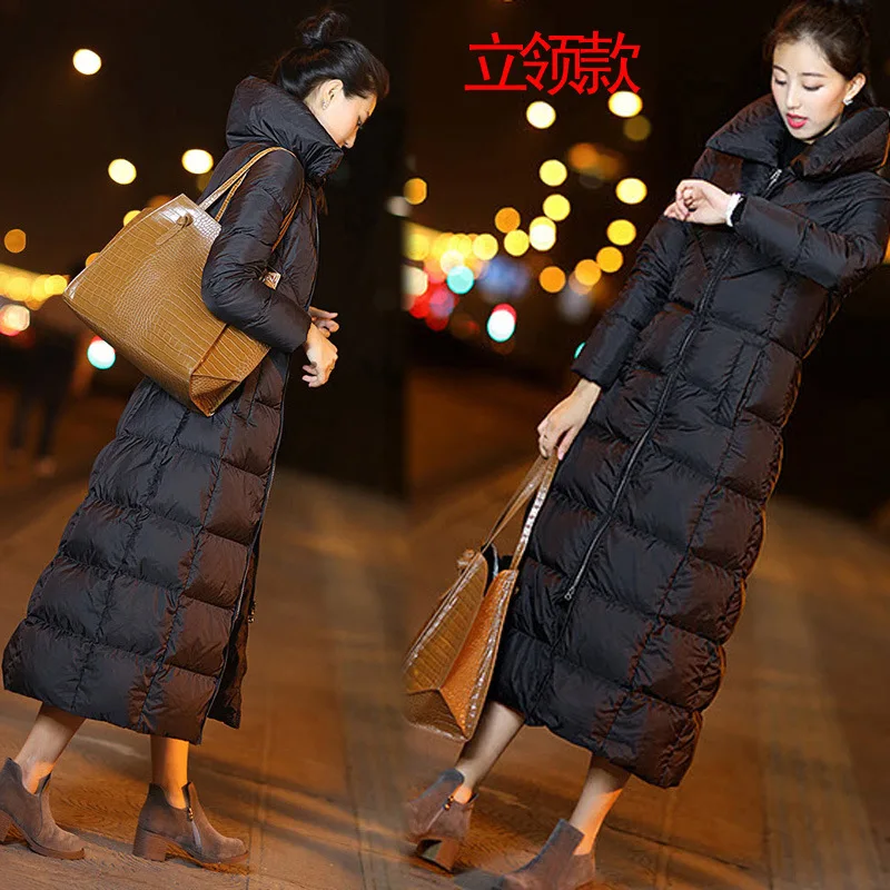 
Long section long knee long section thickening ladies hooded down jacket 2019 autumn and winter new Korean jacket 