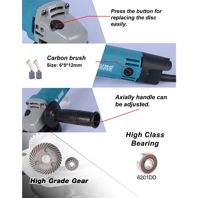 SUMO Hot Sale Professional Electric Power Tools Angle Grinder 12000RPM Angle Grinder China Angle Grinder Support OEM/ODM