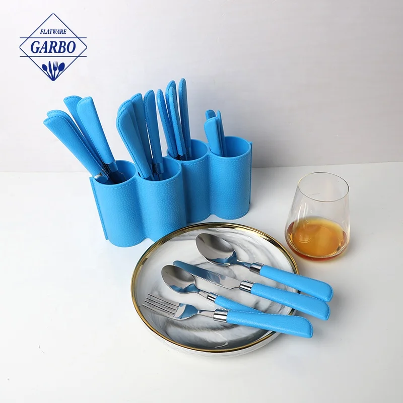 Shiny Mirror Flatware Set Blue Plastic Handle Dinner Knife Stainless Steel Silverware Set Hot Selling Modern Dinner Knife Set