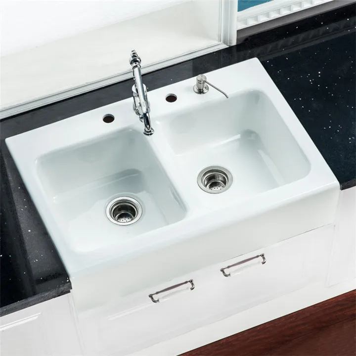 apron double bowl cast iron kitchen sink