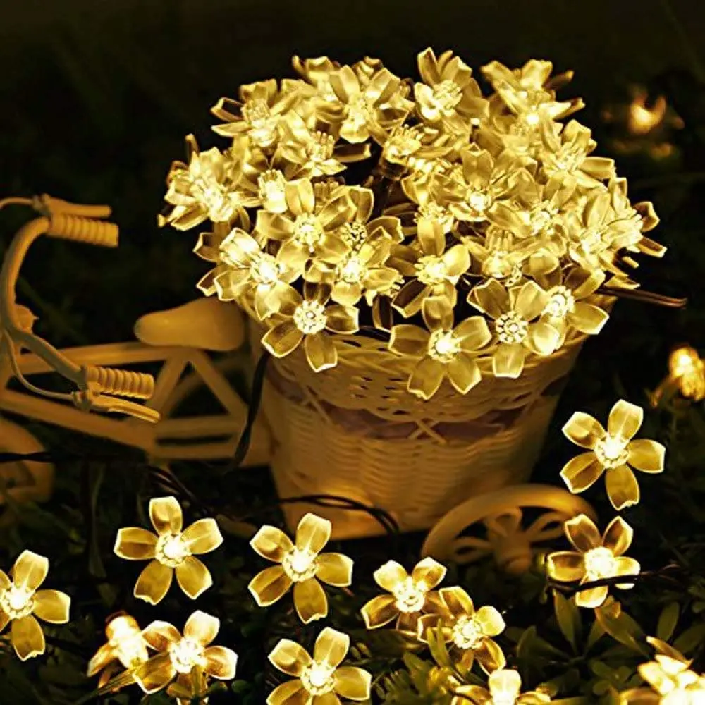 Indoor or Outdoor Solar Flower Led String Fairy Light 50 LED Outdoor Garden Patio Fairy String Light Christmas Garland Light