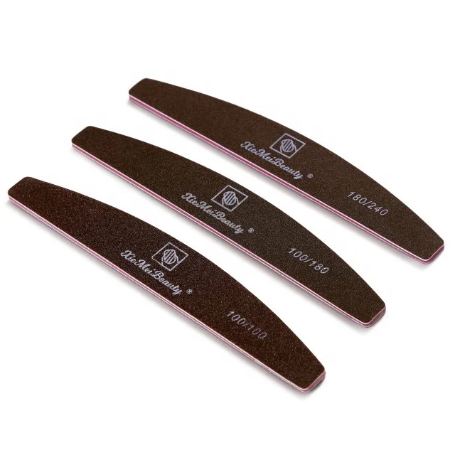 Promotional Brown Washable Half Round Nail File 100/120 150/180 Grit Sandpaper Lasting Manicure Files