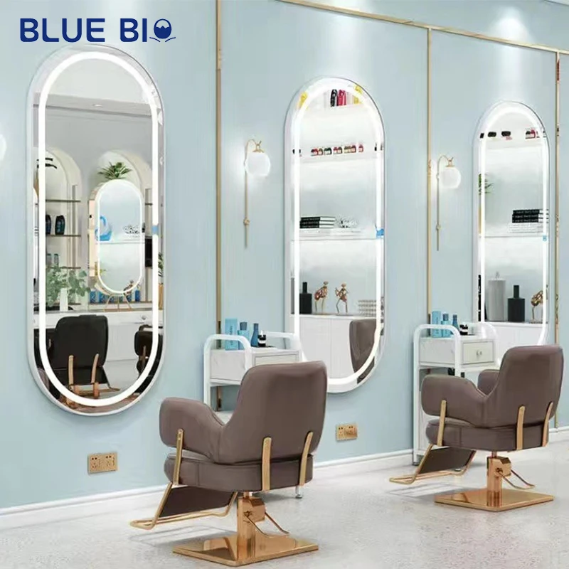 Роскошные Популярные отдельно стоящие парикмахерские зеркала для салона с подсветкой, двухстороннее зеркало для салона красоты со светодиодной подсветкой