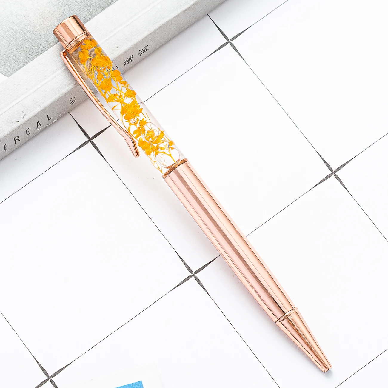 Fancy flower pens novelty gift pen beautiful metal pen with flower 0.5 mm refill