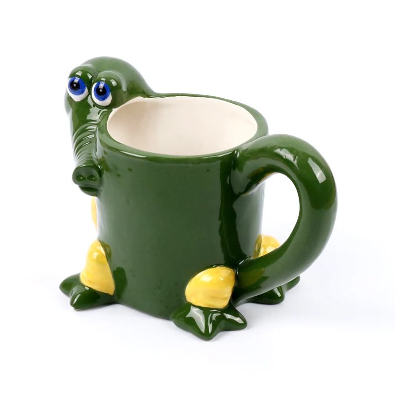 Handmade creative cute milk coffee mugs factory custom 3d animal mug crocodile shape cup