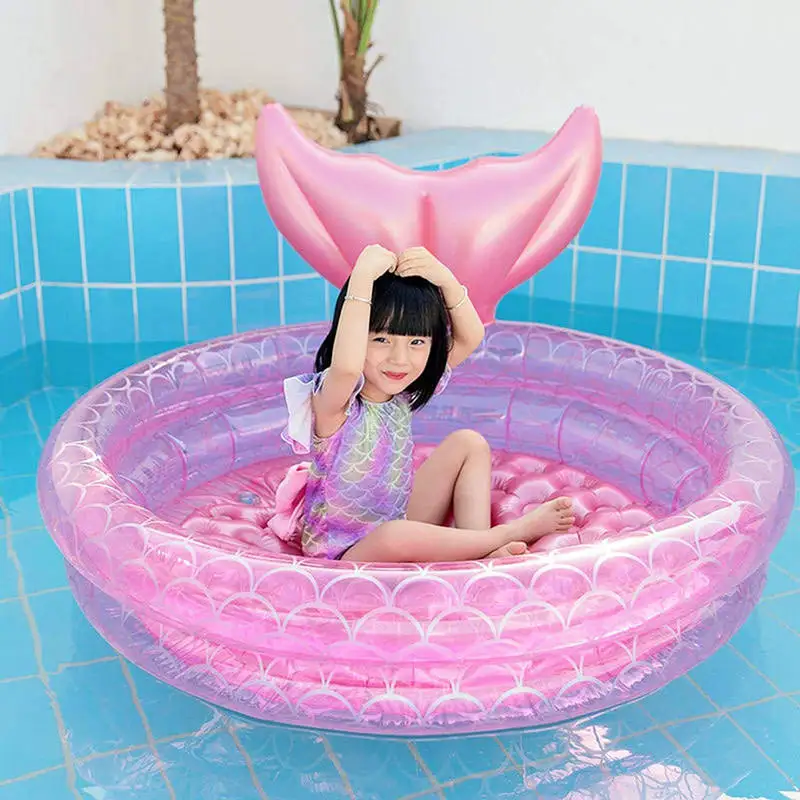 2 Rings Pink Inflatable Mermaid Tail Water Pool Home Round Swimming Pool Multi Size for Garden Summer Outdoor Kids Toys