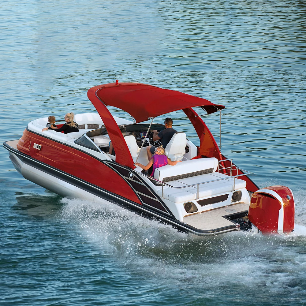 Luxury Aluminum Fiberglass Pontoon Boat with Outboard Engine Trailer Outdoor Surfing Manufacturer Offers Competitive Red Prices
